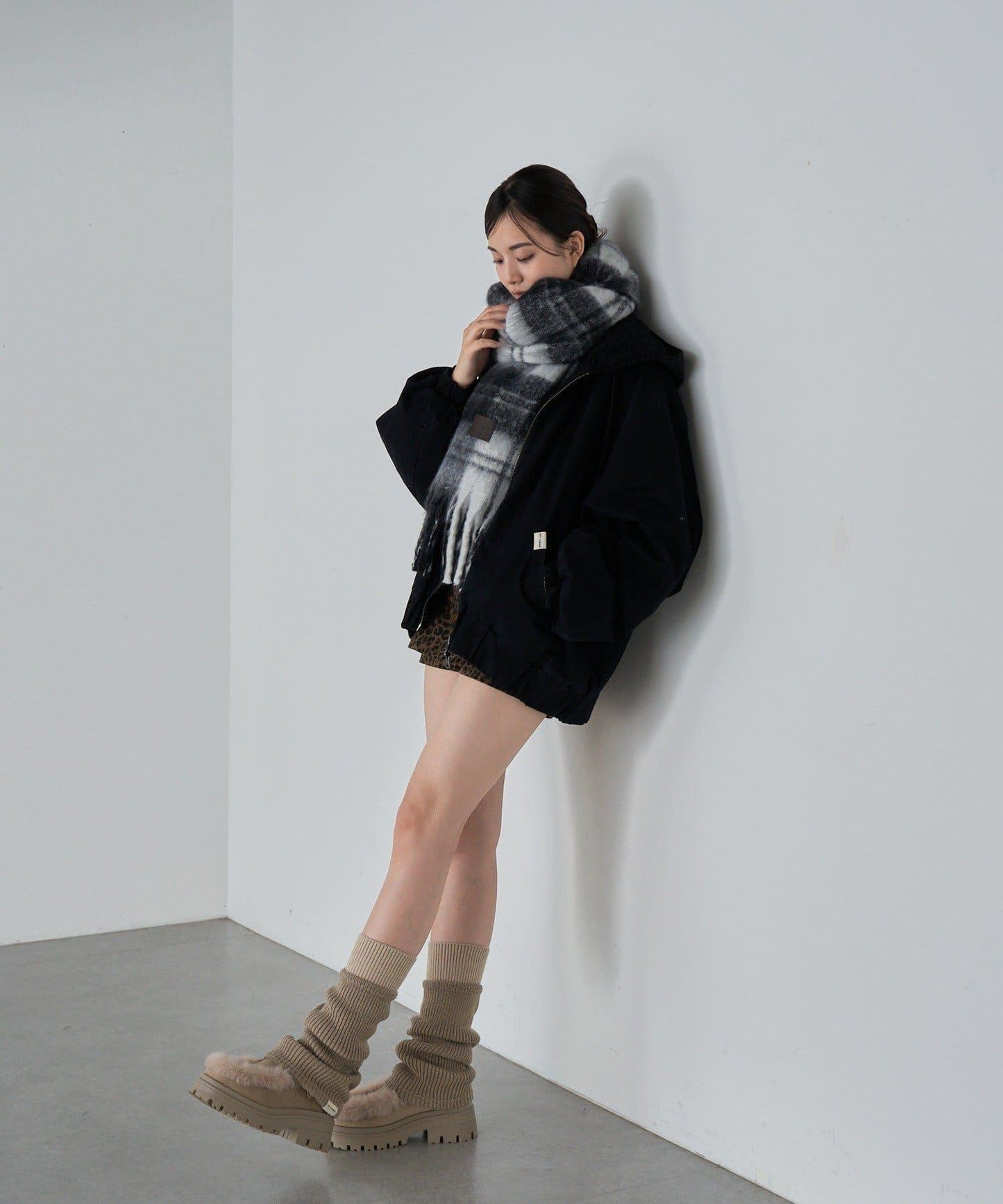 RAY CASSIN 大格紋寬幅圍巾