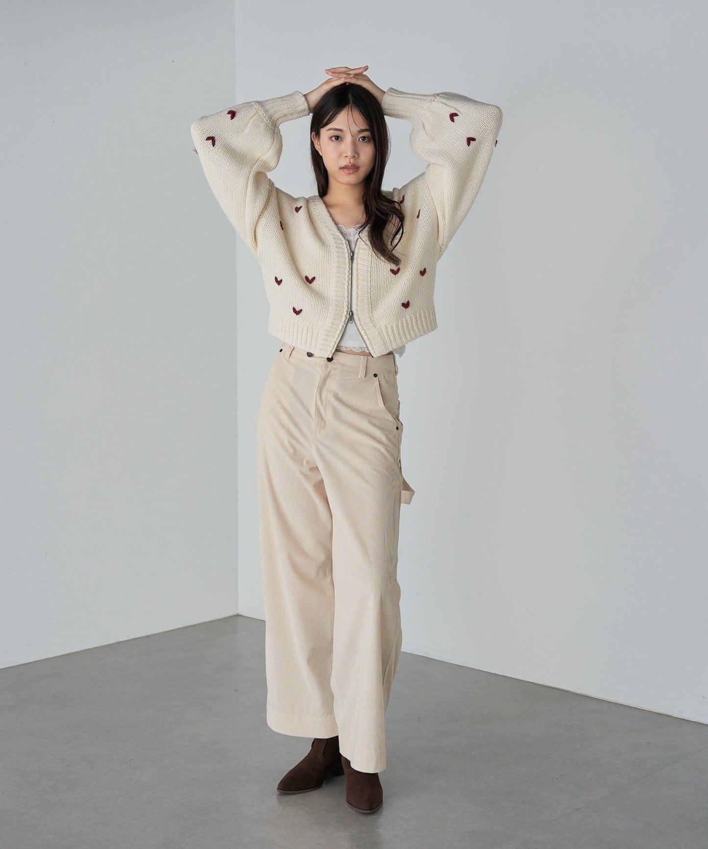 拉鍊式愛心圖案短款開衫