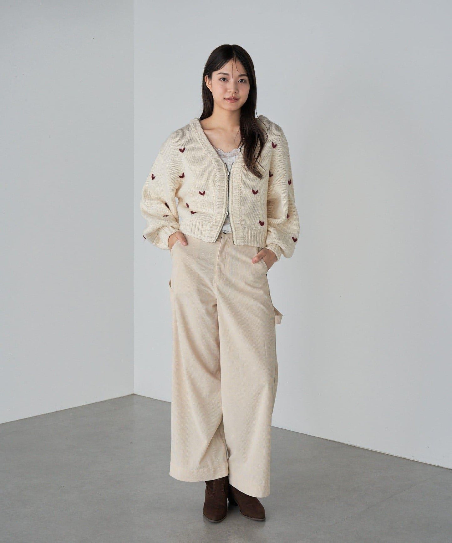 拉鍊式愛心圖案短款開衫