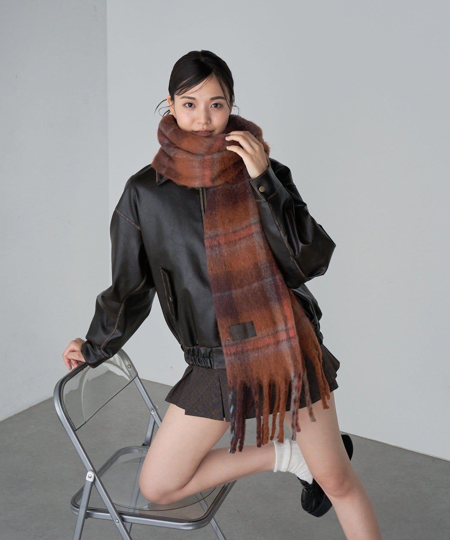 RAY CASSIN 大格紋寬幅圍巾