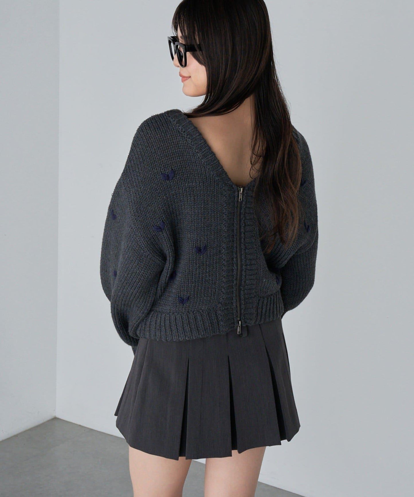 拉鍊式愛心圖案短款開衫