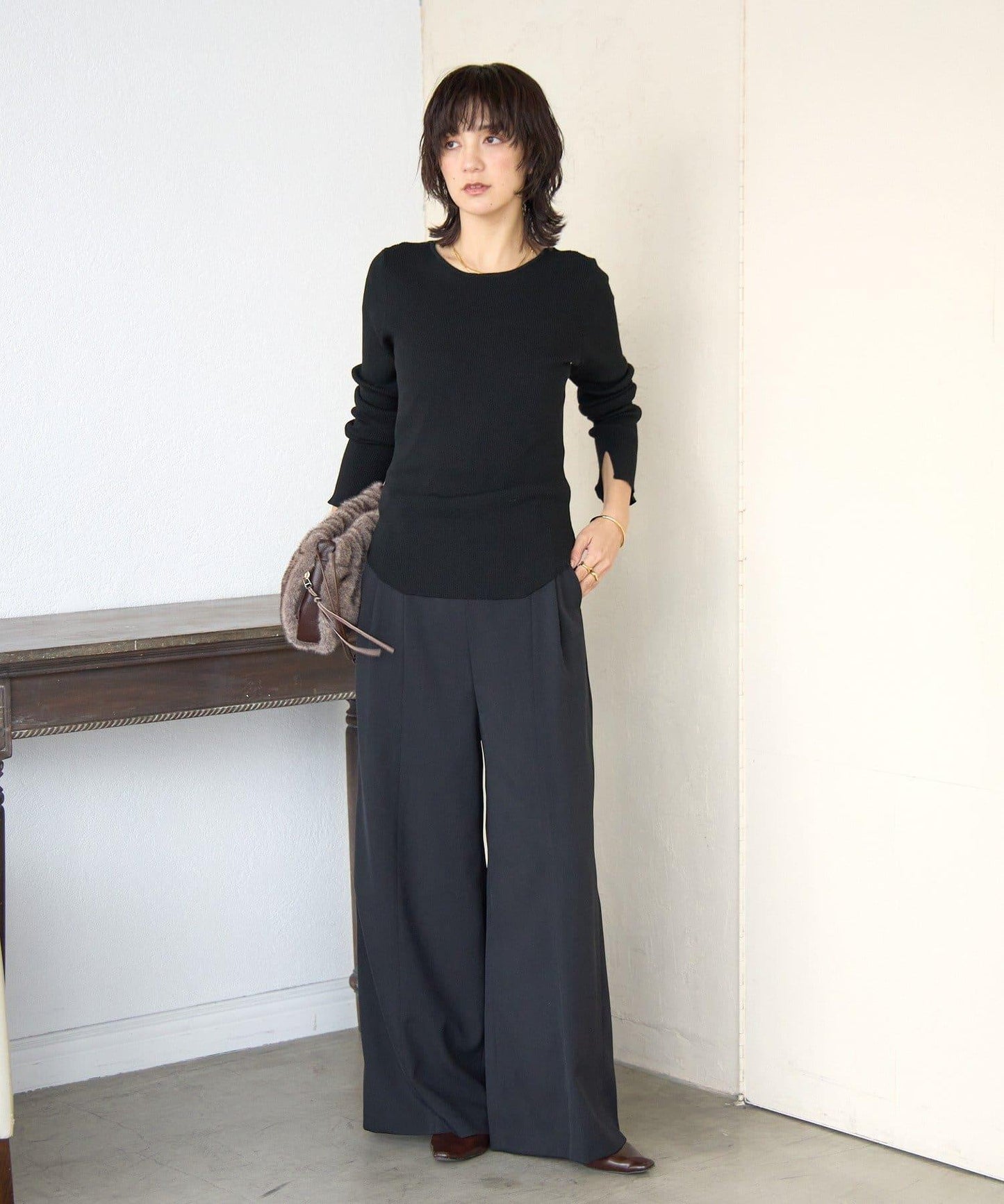 【女性感十足的休閒風】方領兩穿羅紋針織衫