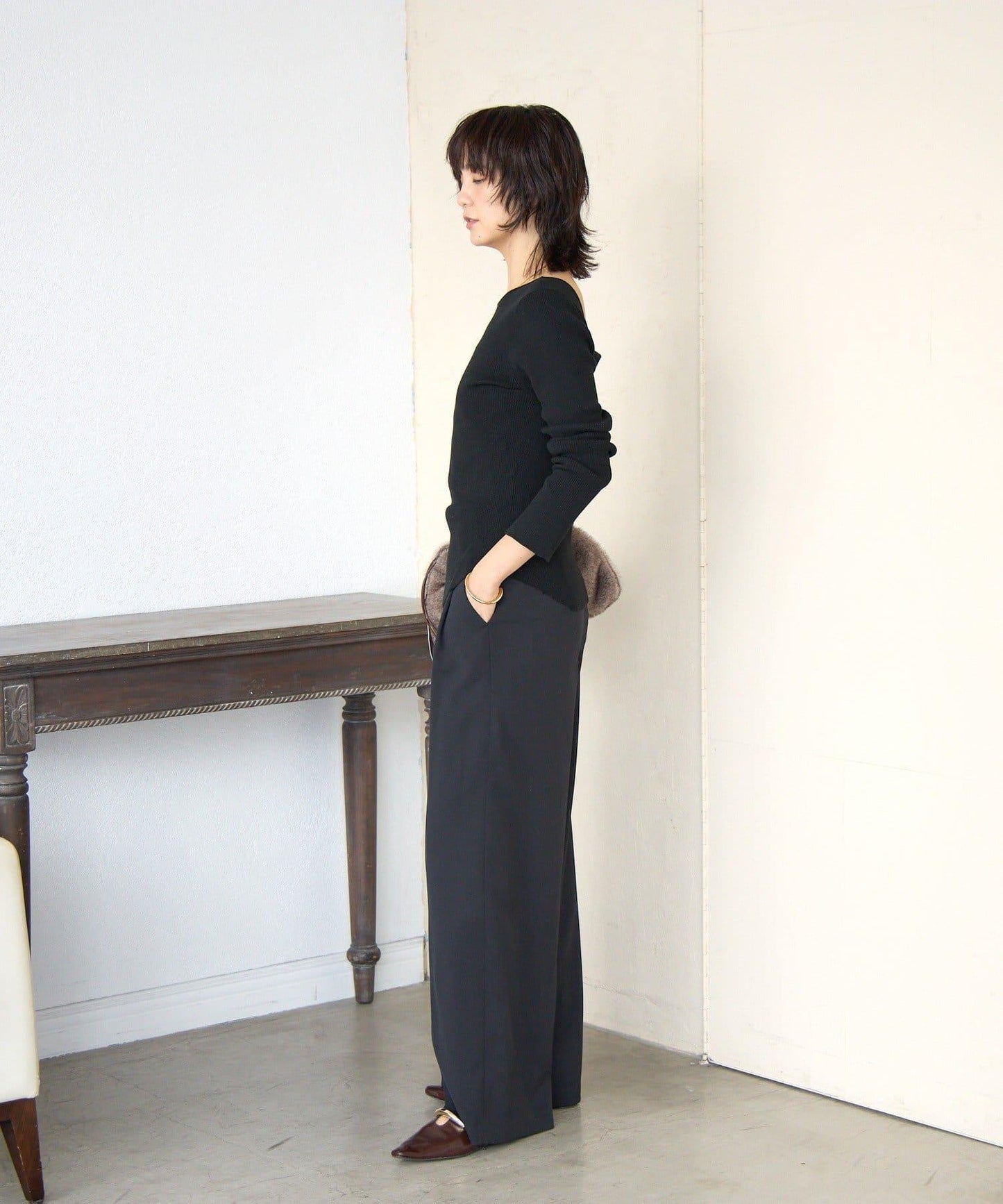 【女性感十足的休閒風】方領兩穿羅紋針織衫