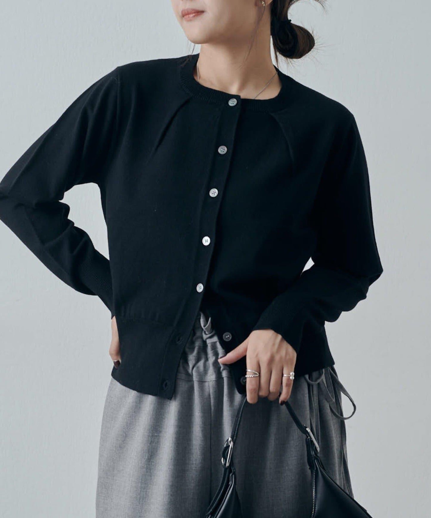 翻領褶皺設計羊毛混紡開衫