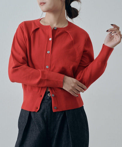 翻領褶皺設計羊毛混紡開衫