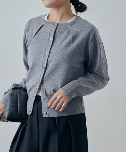 翻領褶皺設計羊毛混紡開衫