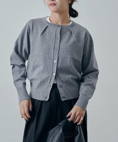 翻領褶皺設計羊毛混紡開衫