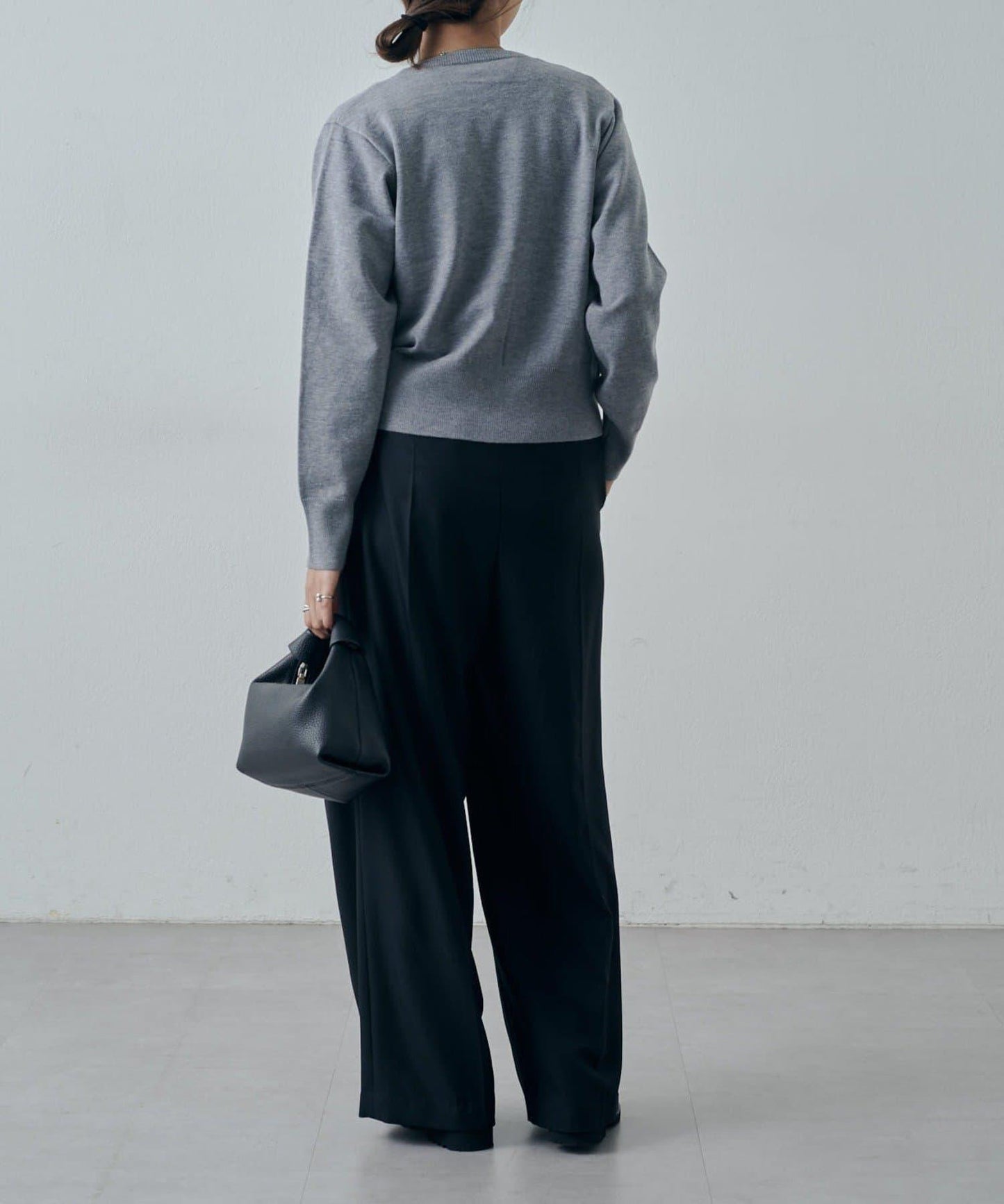 翻領褶皺設計羊毛混紡開衫