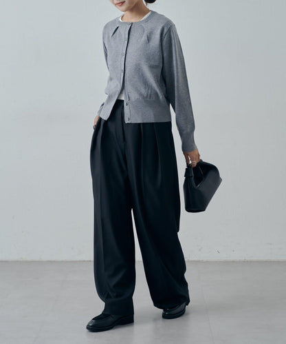 翻領褶皺設計羊毛混紡開衫