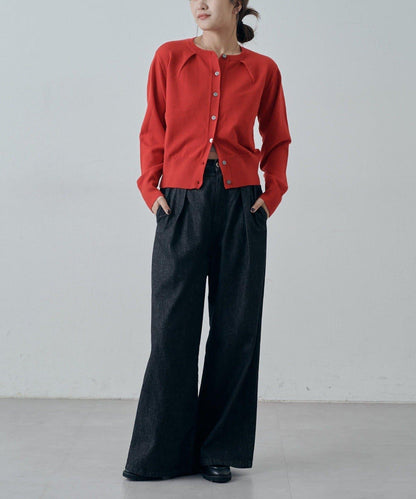 翻領褶皺設計羊毛混紡開衫