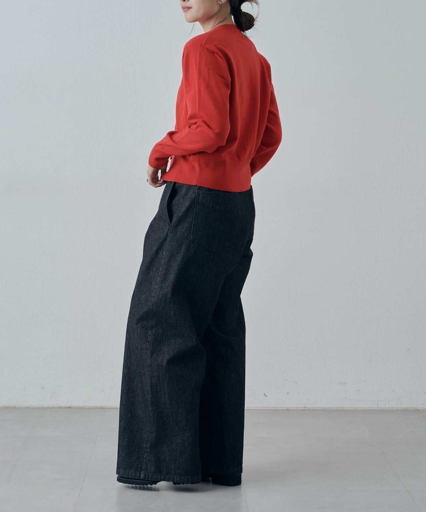 翻領褶皺設計羊毛混紡開衫