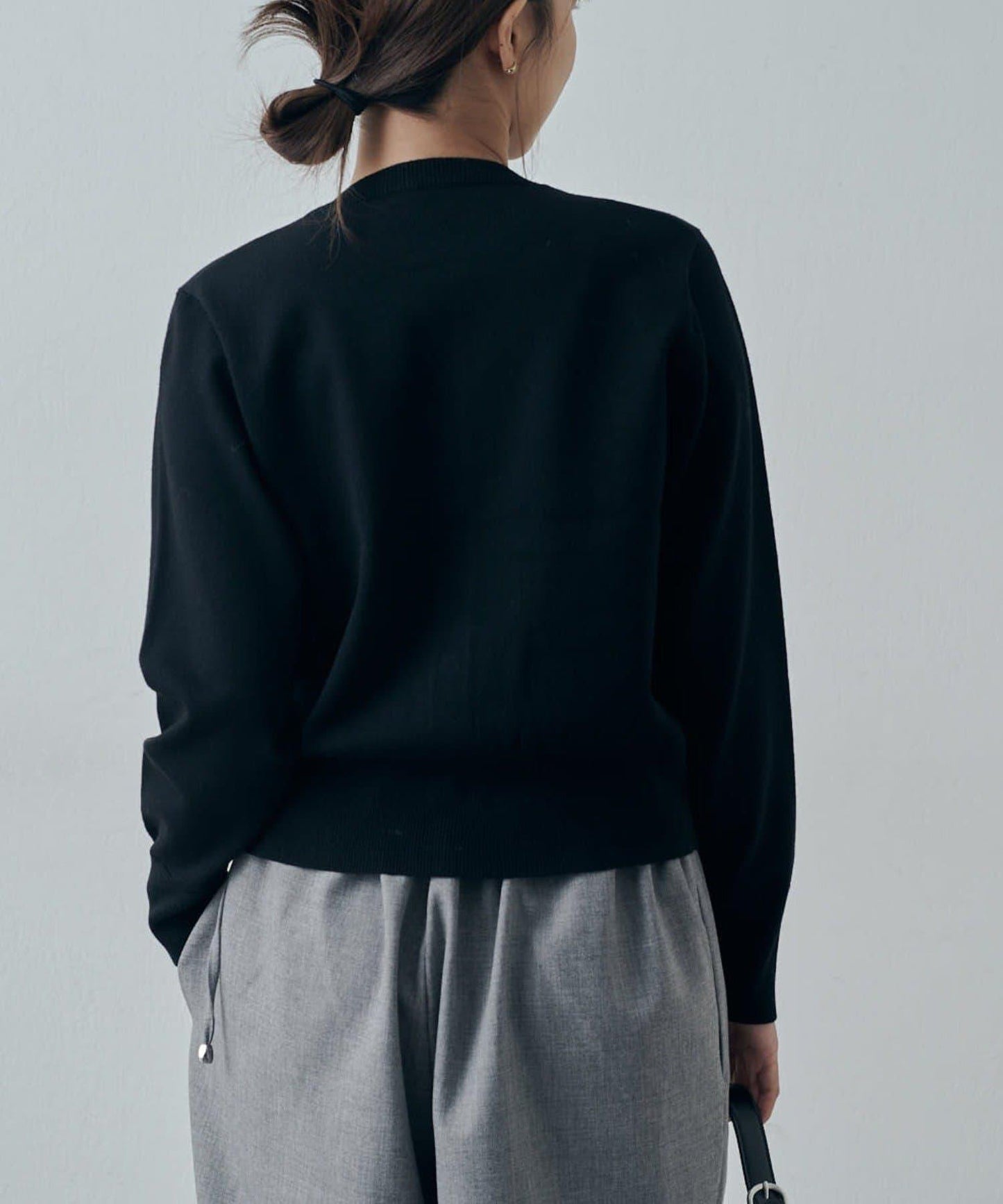 翻領褶皺設計羊毛混紡開衫