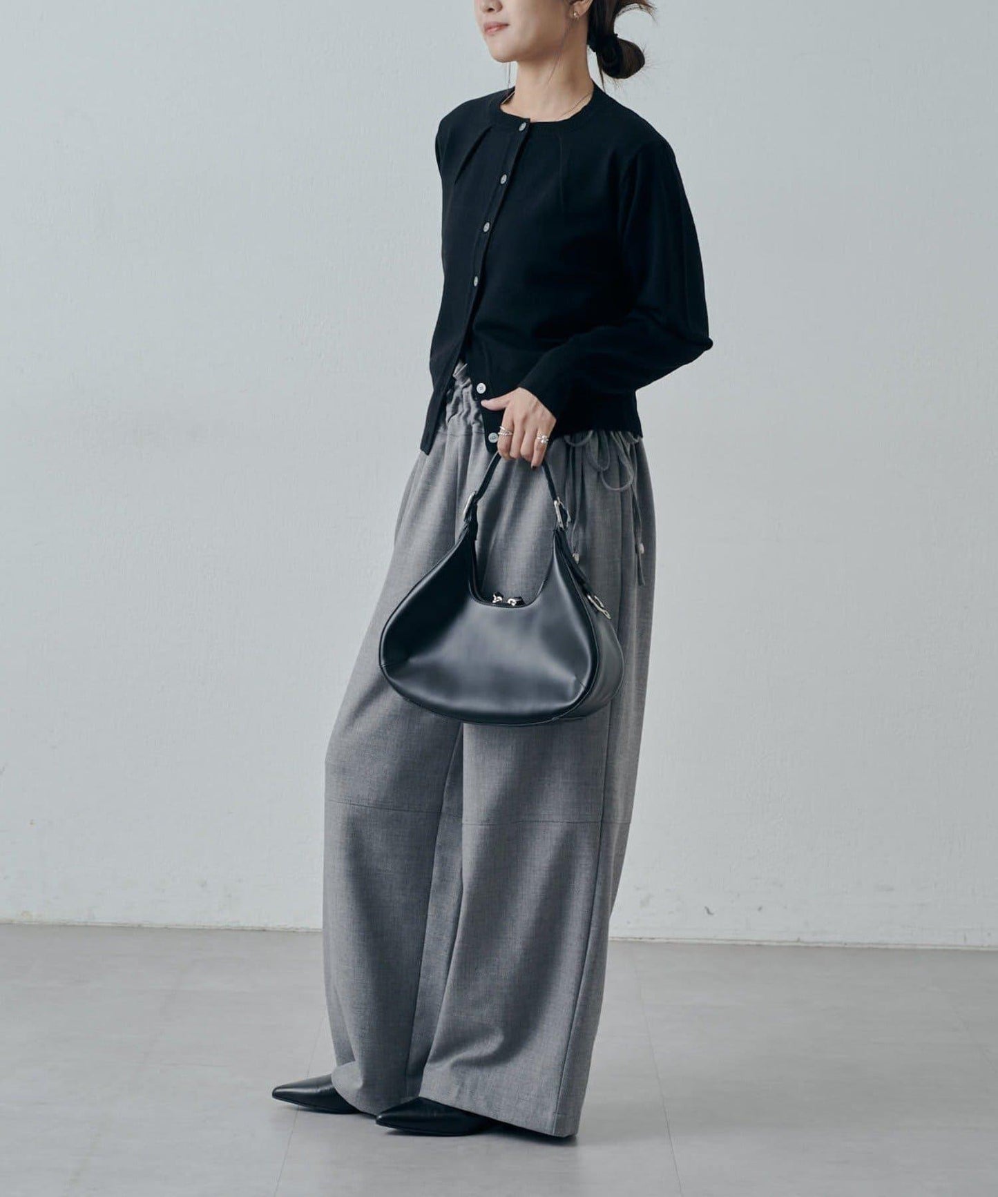 翻領褶皺設計羊毛混紡開衫