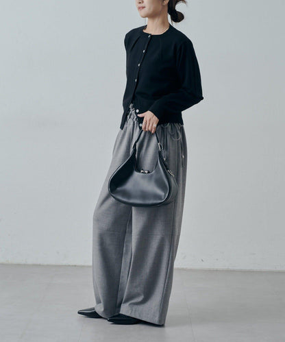 翻領褶皺設計羊毛混紡開衫