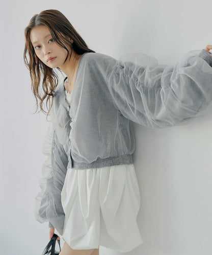 【Chico】網紗層疊蓬鬆針織衫