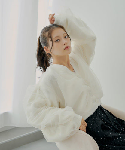 【Chico】網紗層疊蓬鬆針織衫