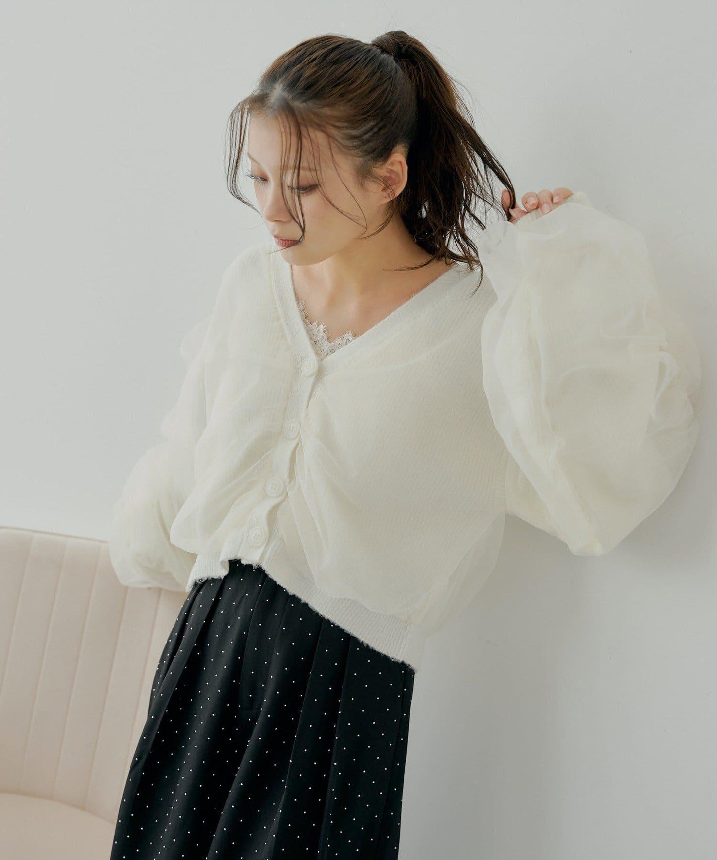 【Chico】網紗層疊蓬鬆針織衫