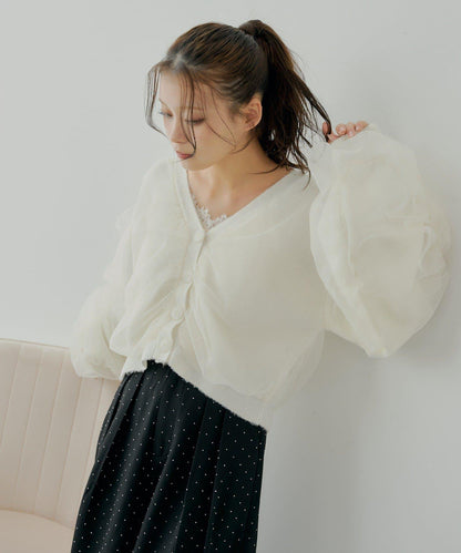 【Chico】網紗層疊蓬鬆針織衫