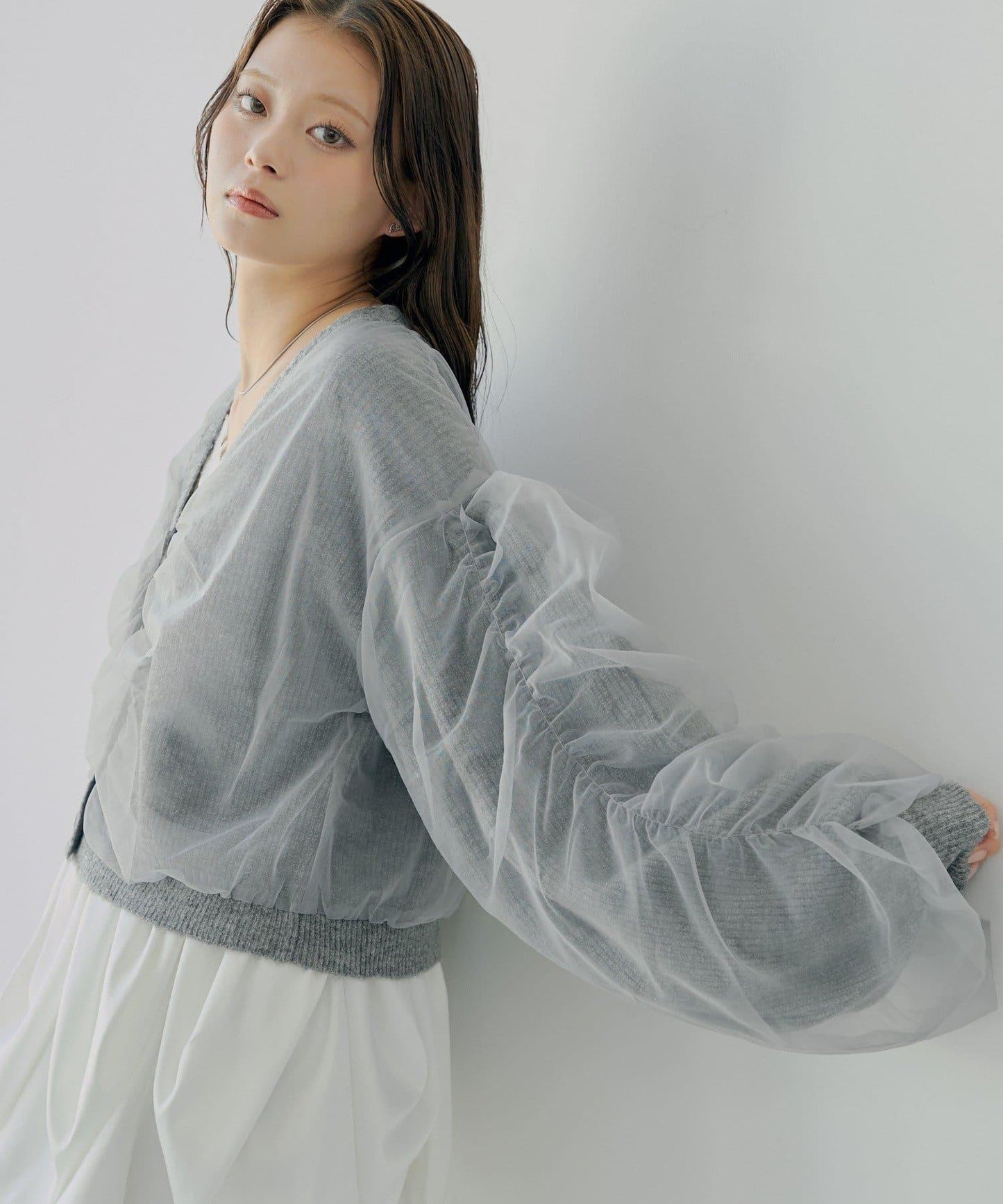 【Chico】網紗層疊蓬鬆針織衫