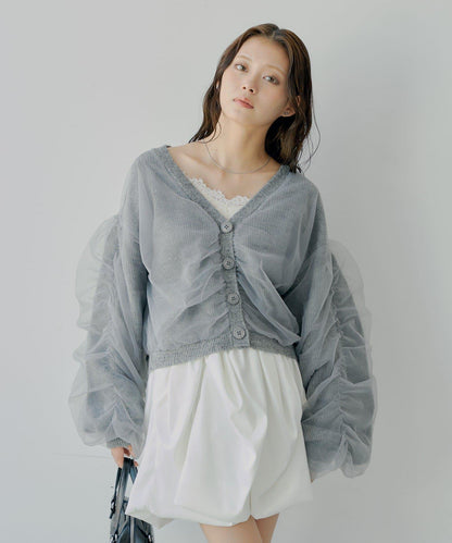 【Chico】網紗層疊蓬鬆針織衫