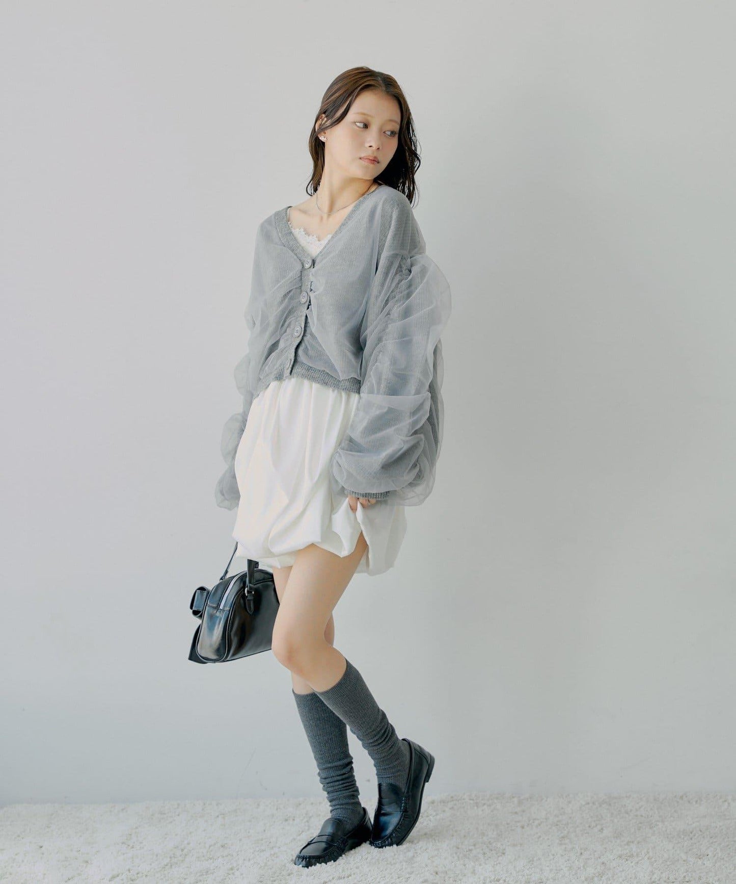 【Chico】網紗層疊蓬鬆針織衫