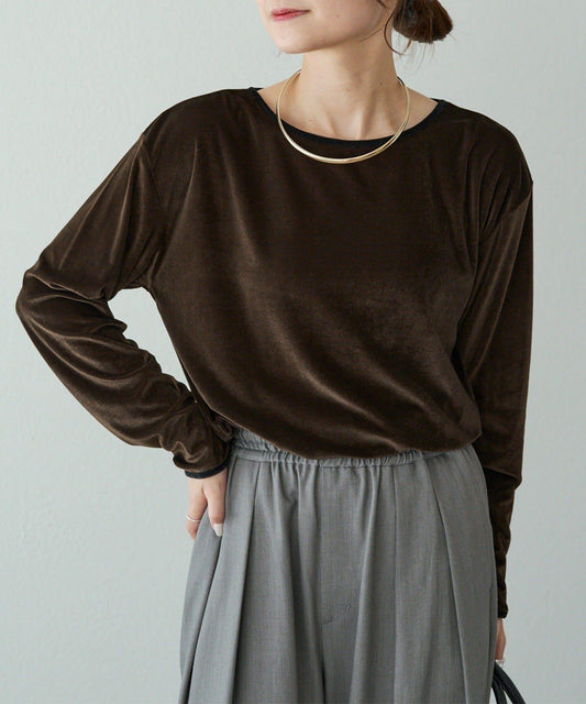 天鵝絨條紋長袖T恤