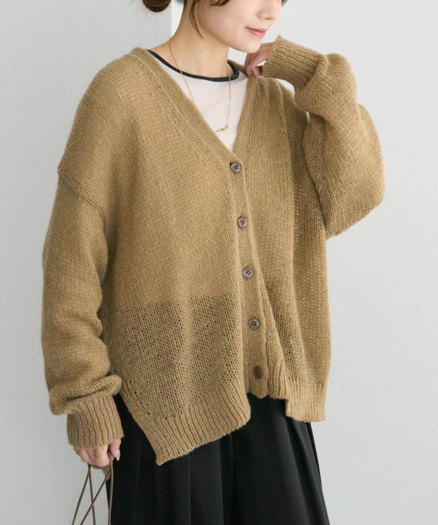 3G落肩天竺針織V領開衫