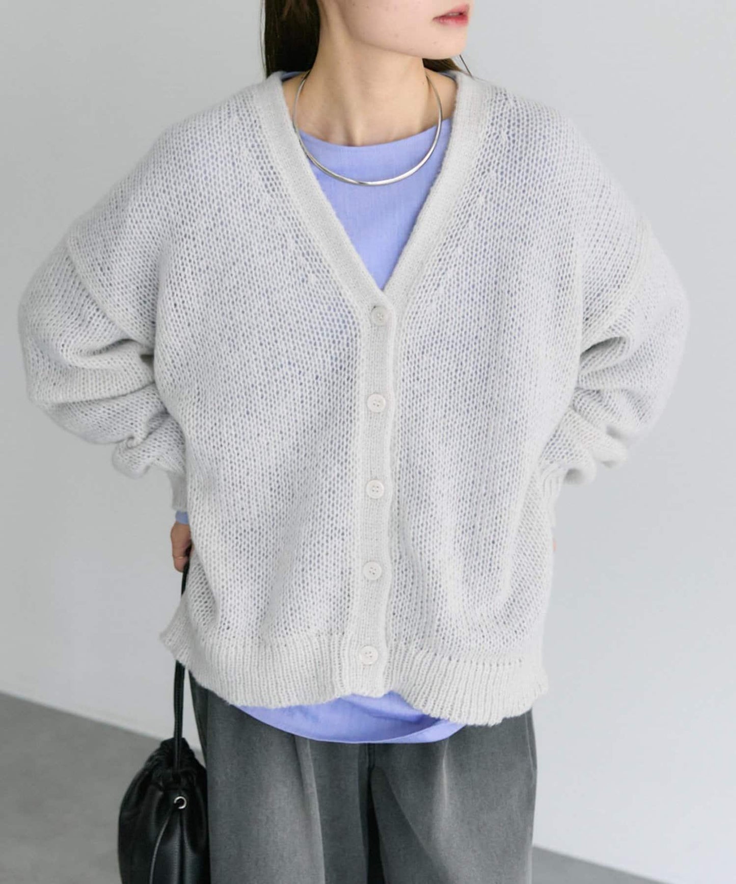 3G落肩天竺針織V領開衫