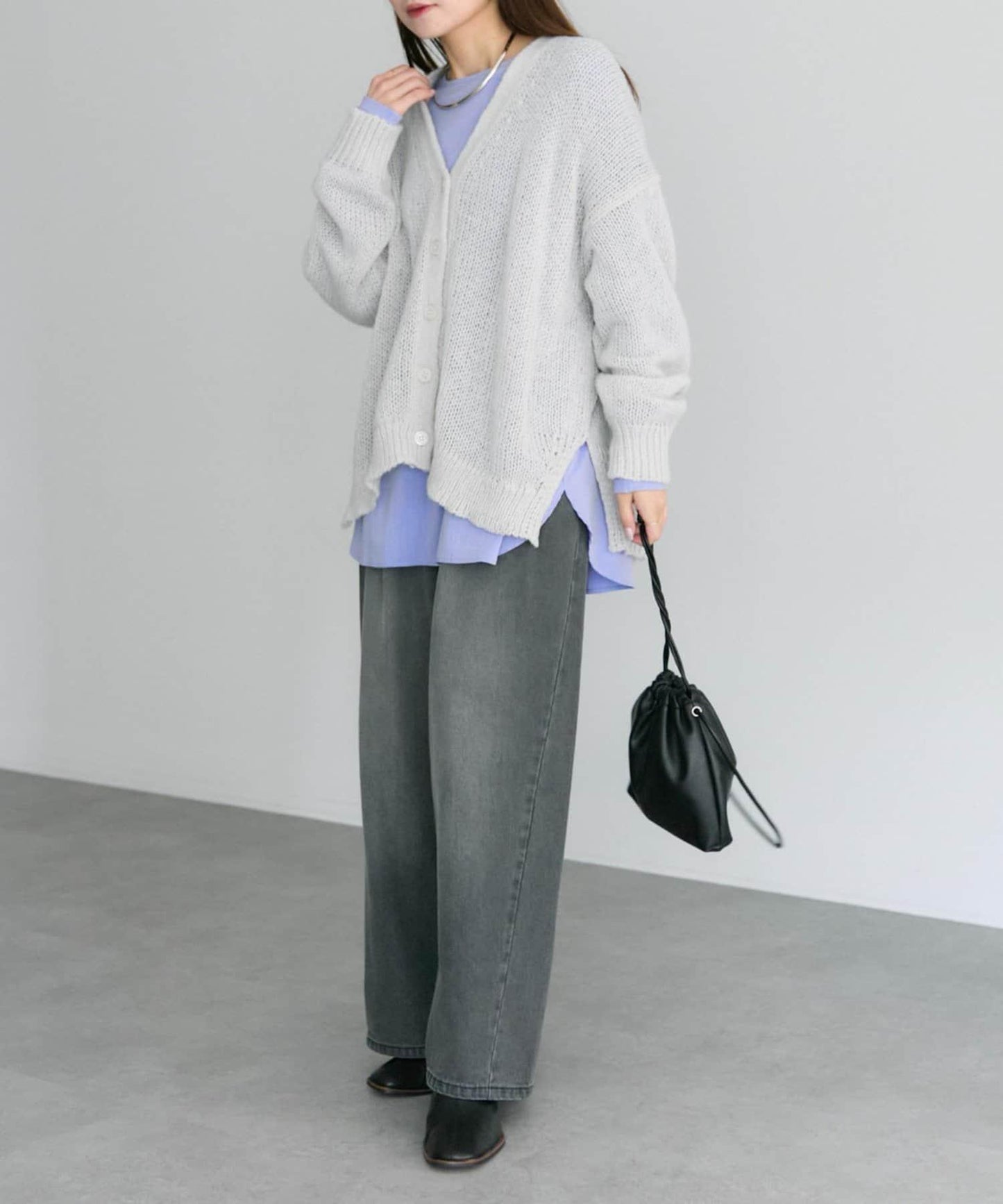 3G落肩天竺針織V領開衫