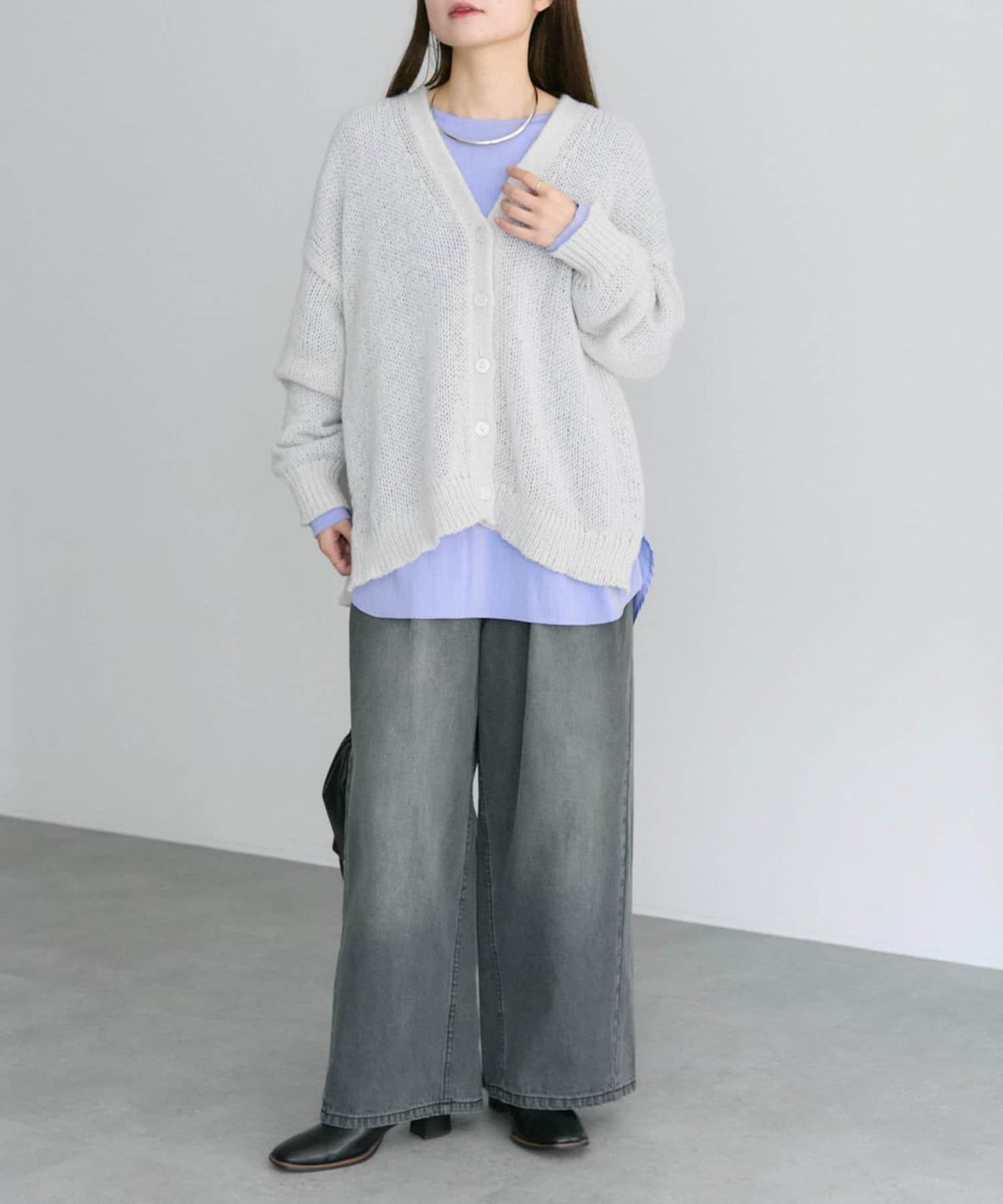 3G落肩天竺針織V領開衫