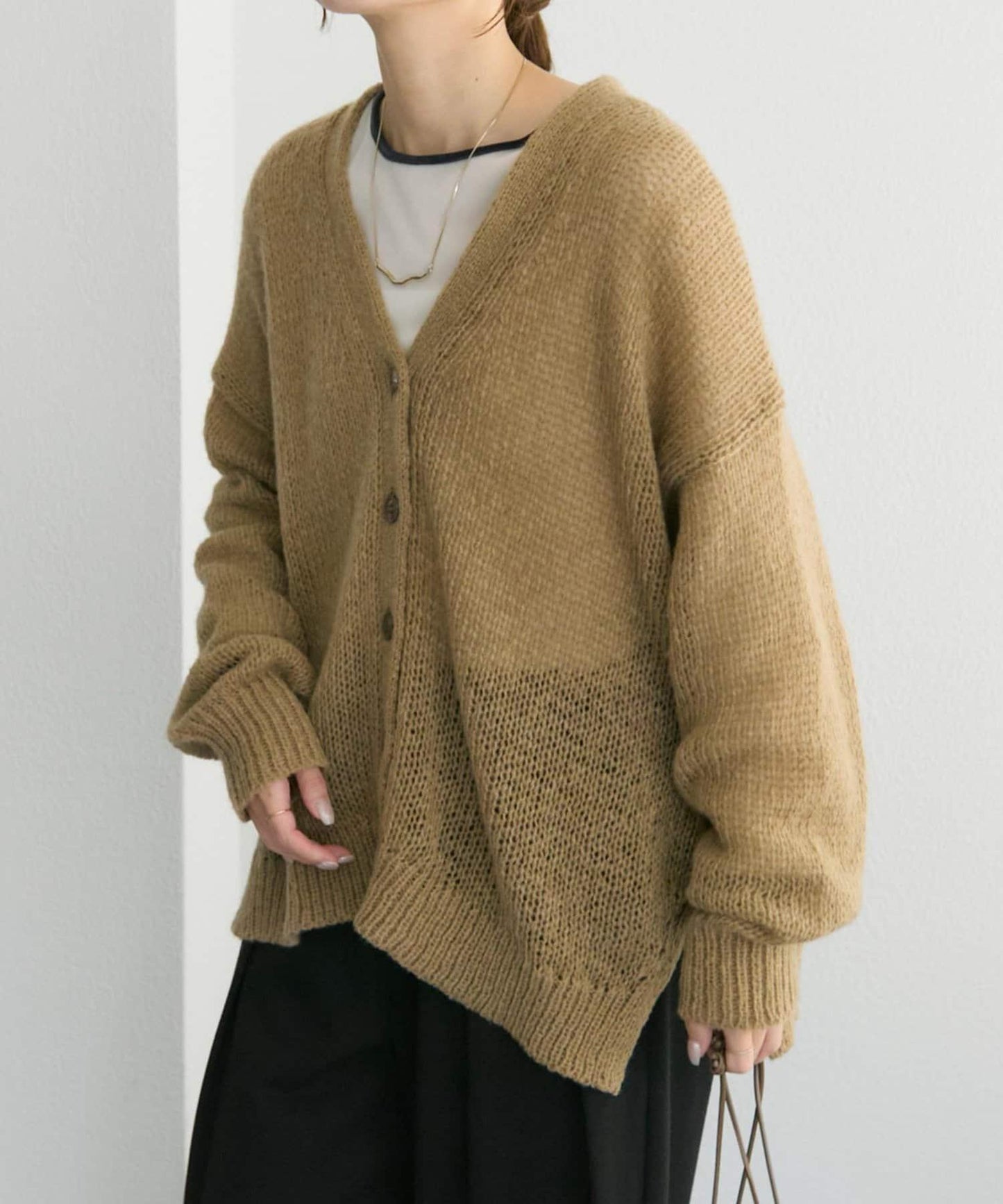 3G落肩天竺針織V領開衫