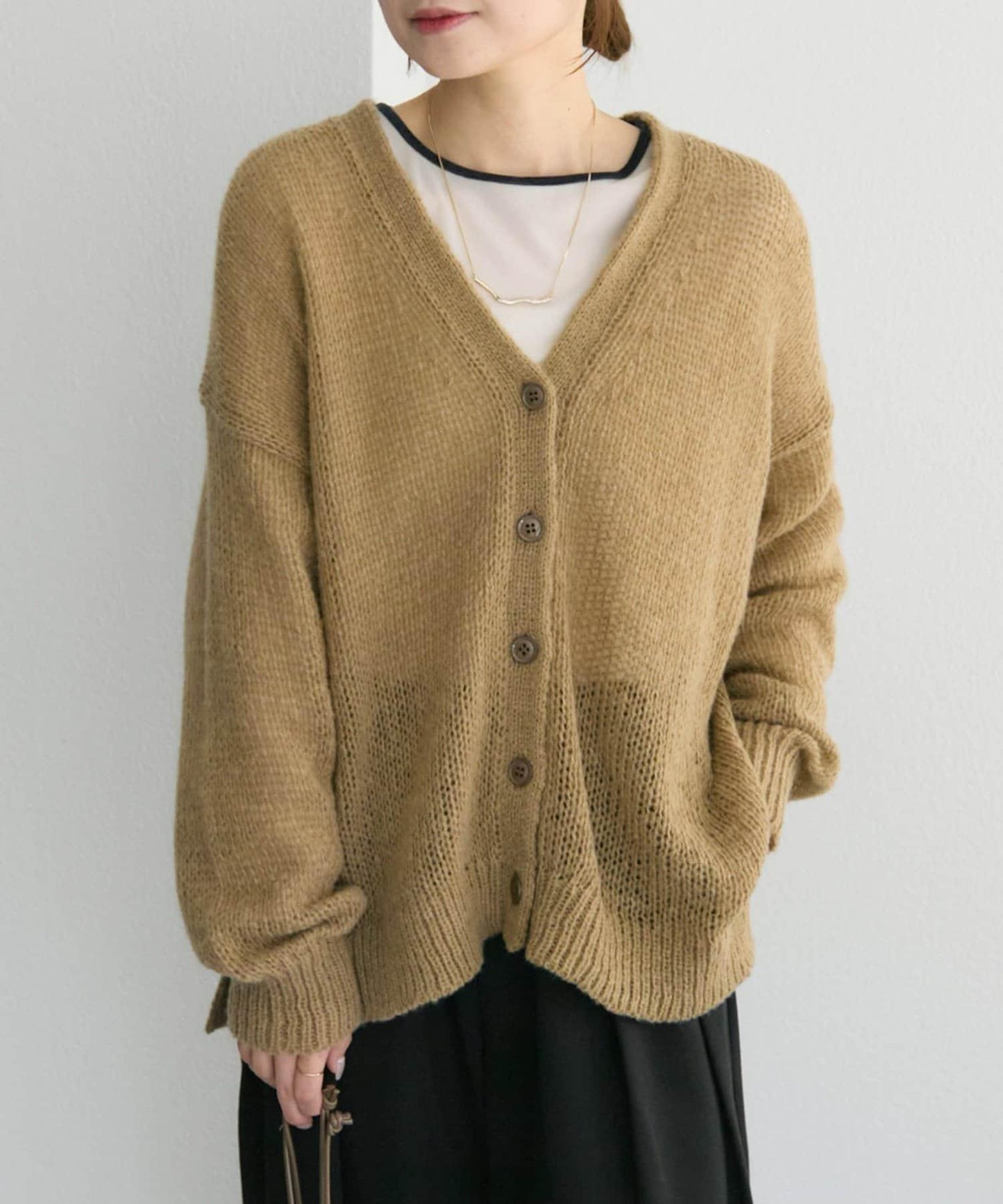 3G落肩天竺針織V領開衫