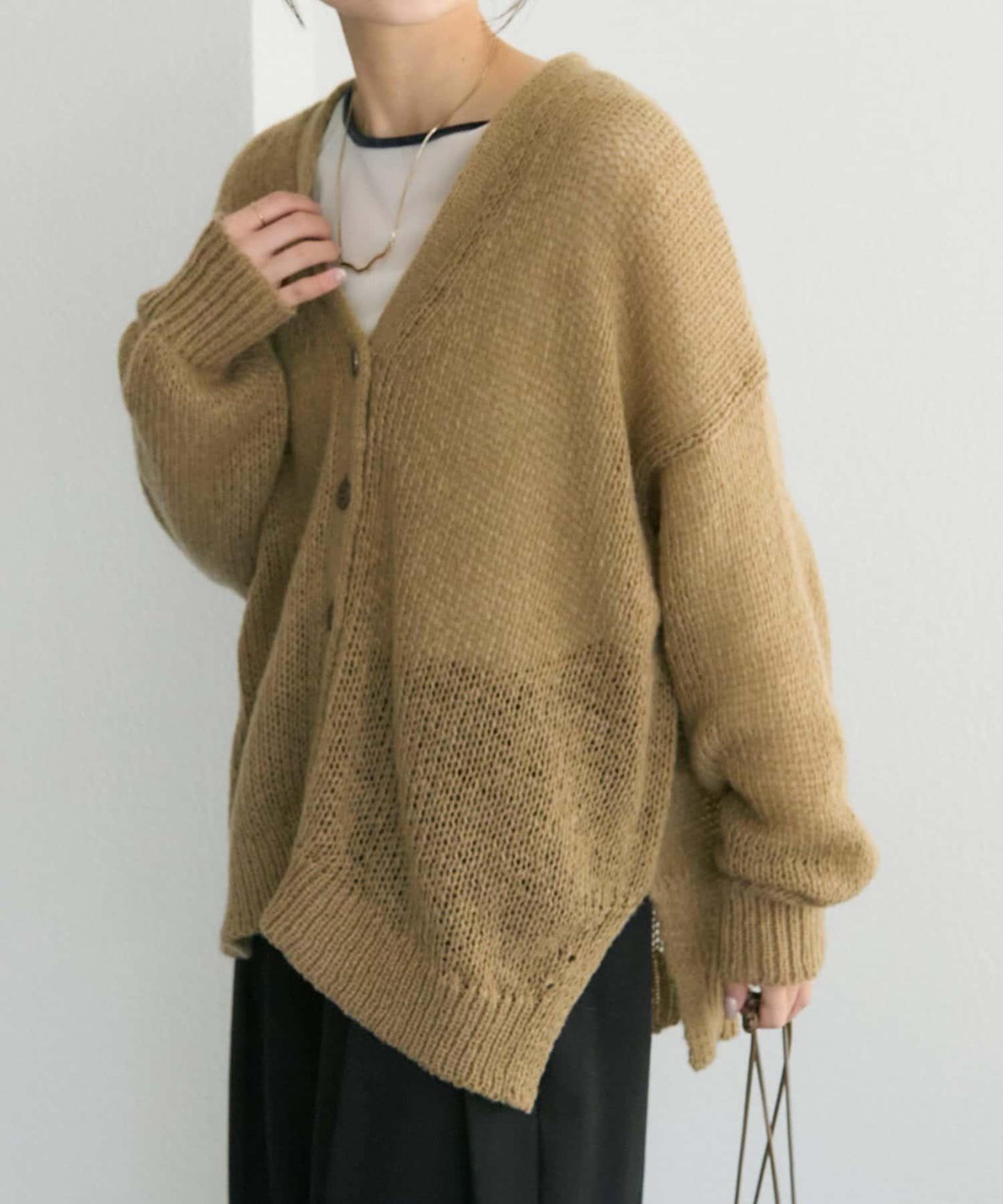 3G落肩天竺針織V領開衫