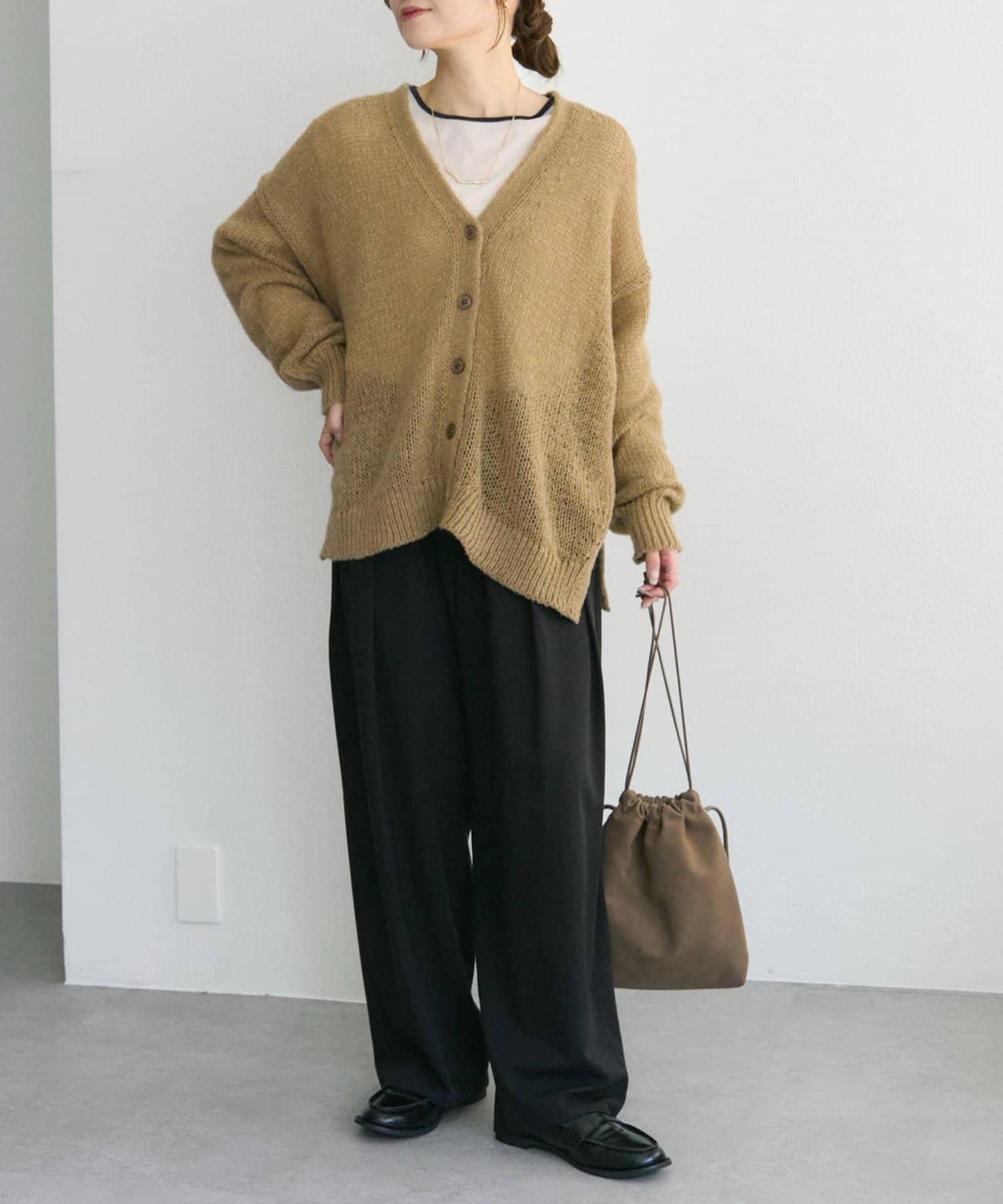 3G落肩天竺針織V領開衫