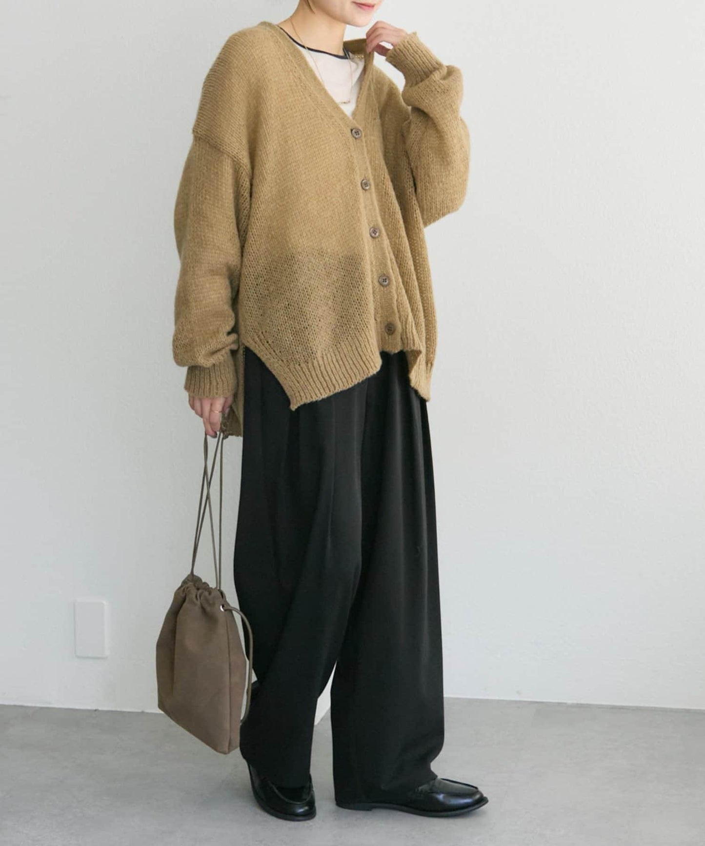 3G落肩天竺針織V領開衫