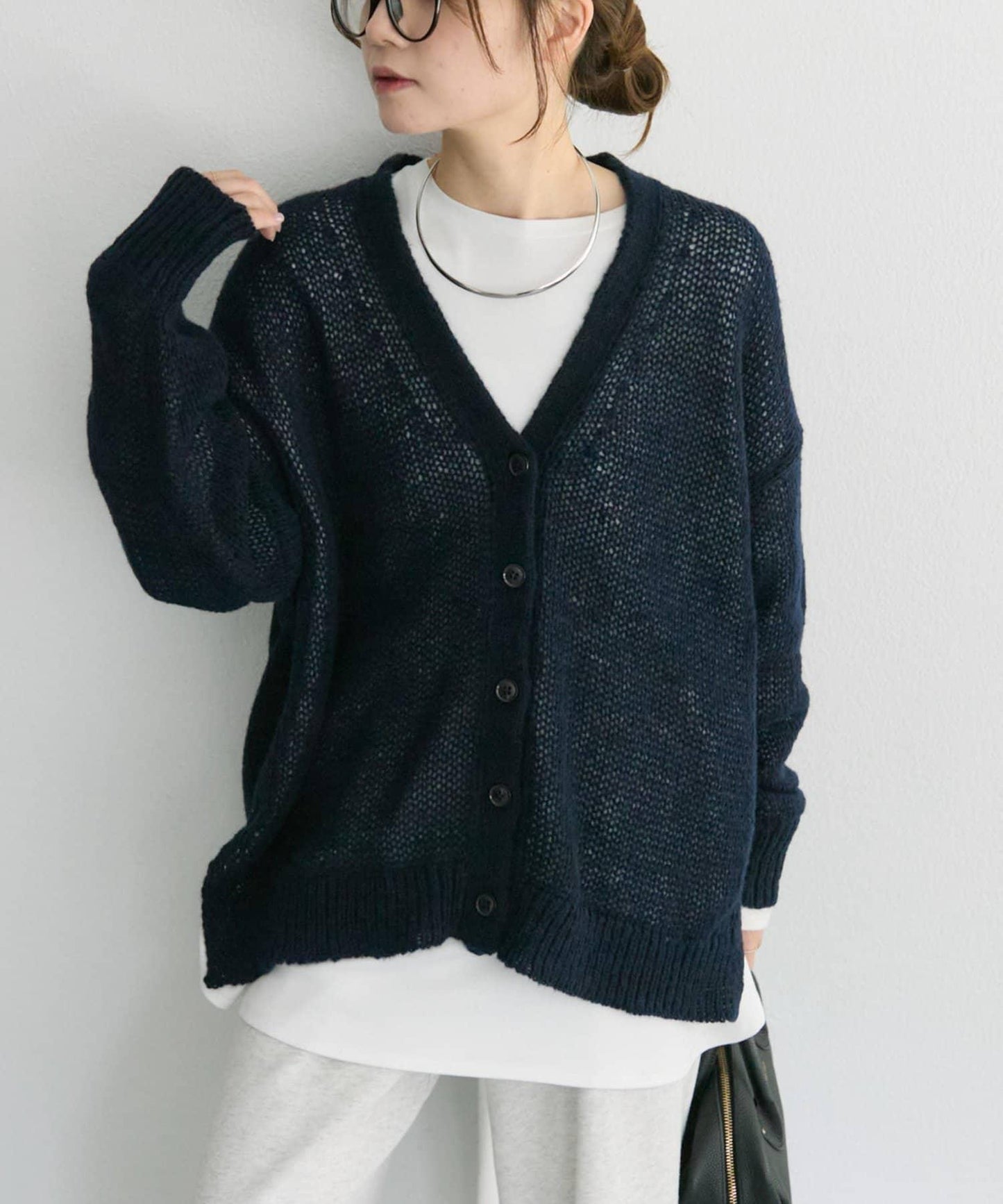 3G落肩天竺針織V領開衫