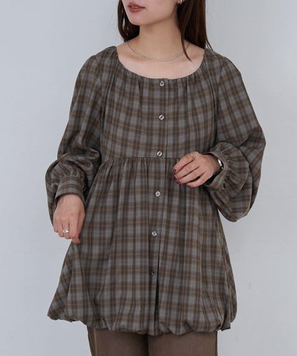 【Kastane】B方領泡泡袖長款上衣