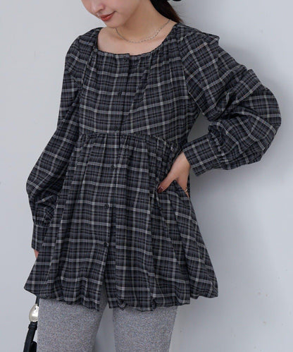 【Kastane】B方領泡泡袖長款上衣