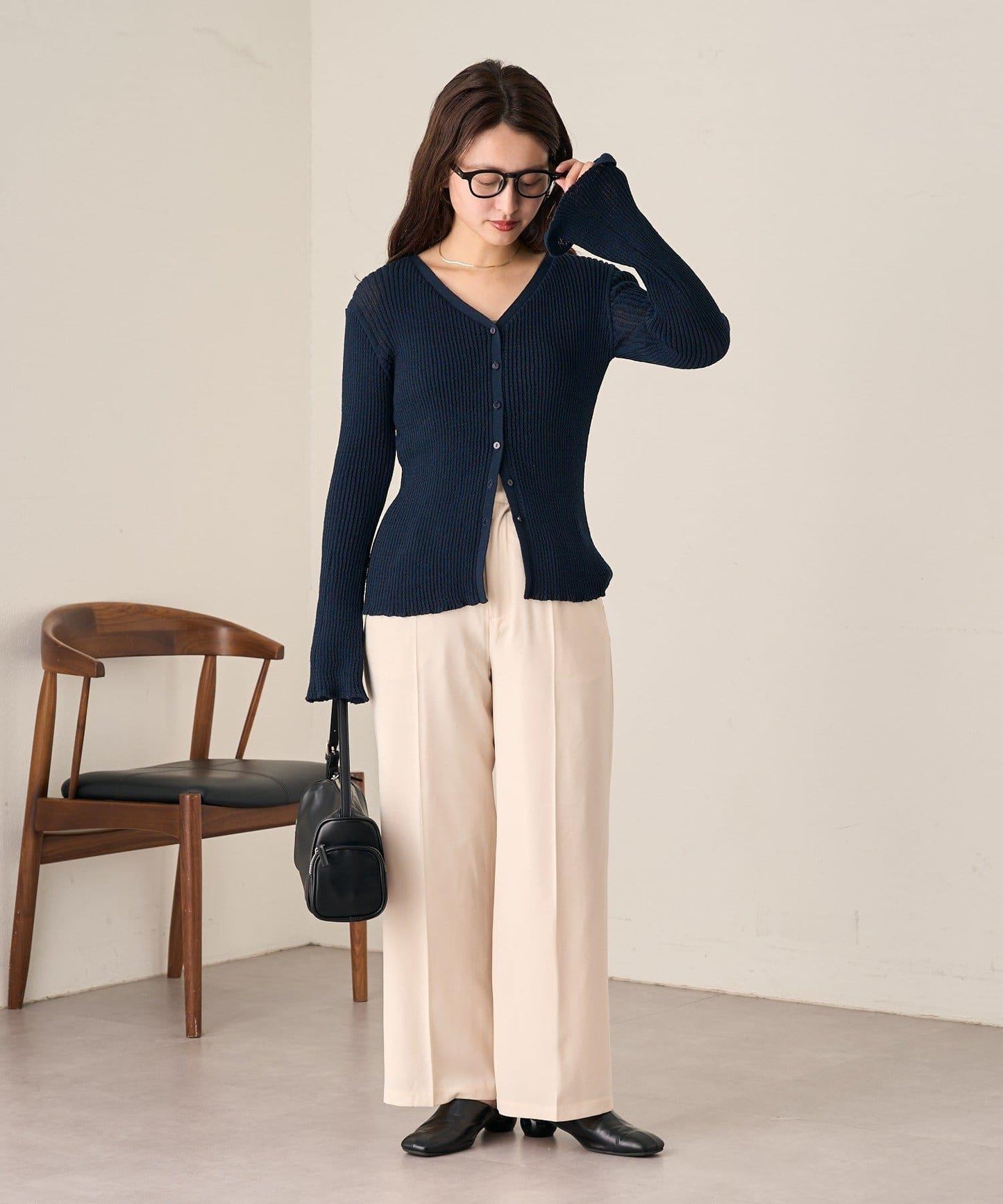 【Kastane】B 透視羅紋開衫