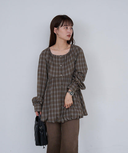 【Kastane】B方領泡泡袖長款上衣