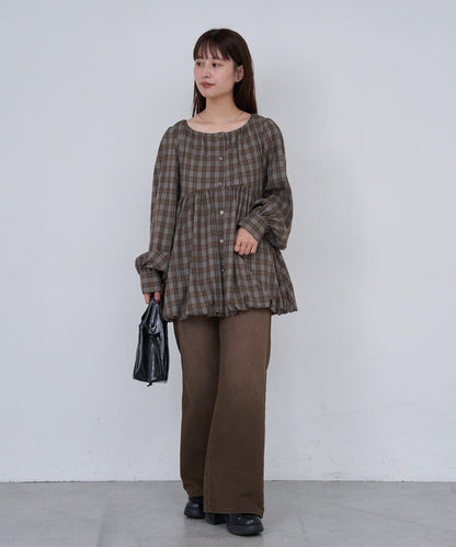 【Kastane】B方領泡泡袖長款上衣