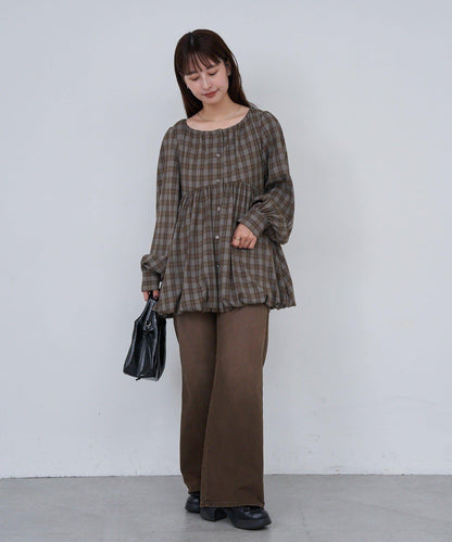 【Kastane】B方領泡泡袖長款上衣