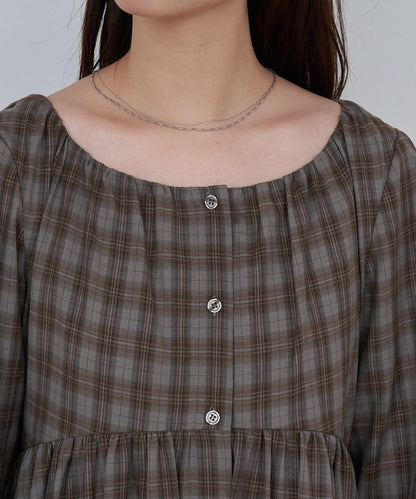 【Kastane】B方領泡泡袖長款上衣