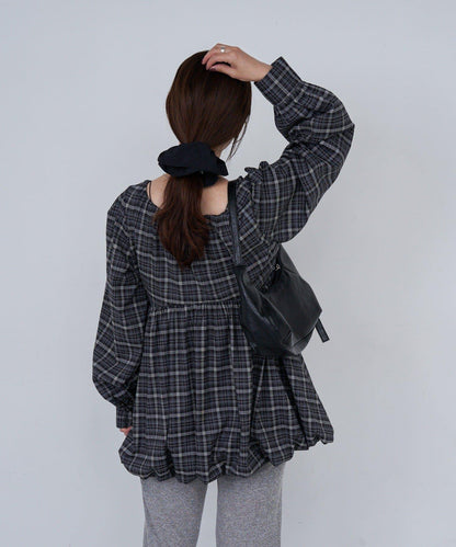 【Kastane】B方領泡泡袖長款上衣