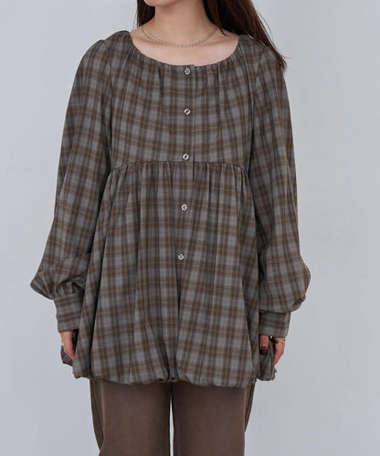 【Kastane】B方領泡泡袖長款上衣