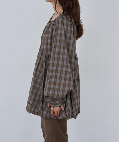 【Kastane】B方領泡泡袖長款上衣