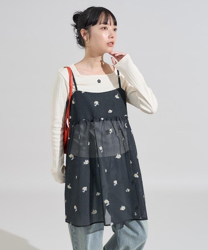 透視提花吊帶迷你連衣裙