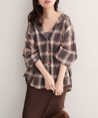 連帽長款開衫襯衫