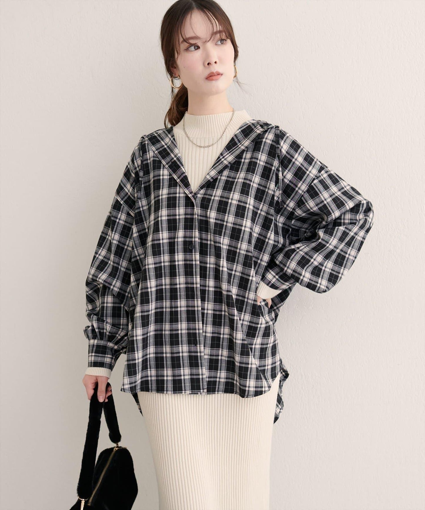 連帽長款開衫襯衫