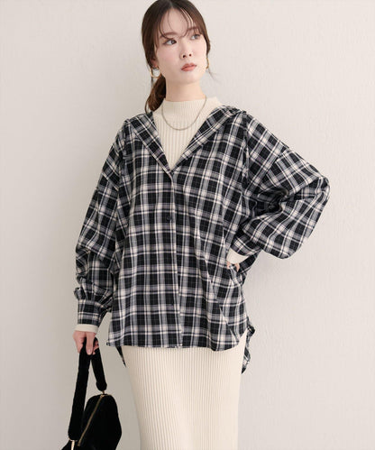 連帽長款開衫襯衫